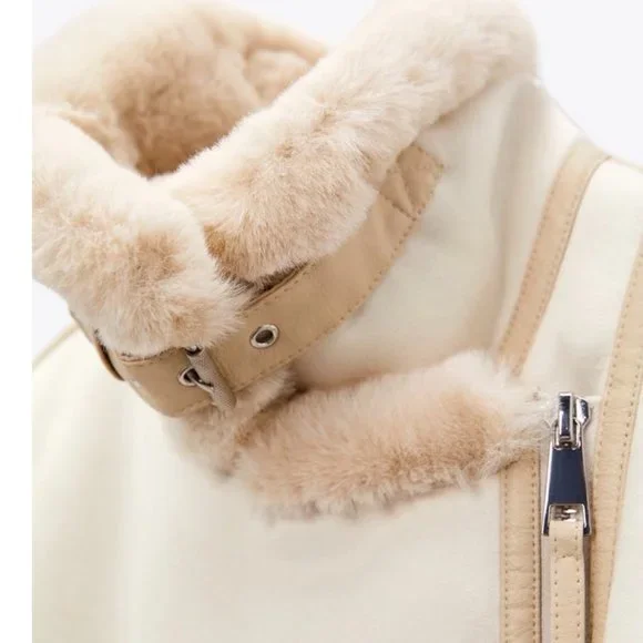 ZARA Women's Faux Suede Double Faced Long Jacket(Ecru, US L/EUR L) - Picture 11 of 16